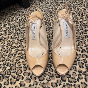 Jimmy Choo Nude Peep Toe Slingback Heels